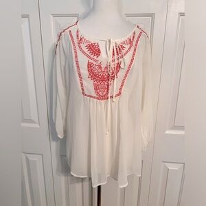 Daniel Rainn Ivory Sheer Embroidered Blouse Size Medium